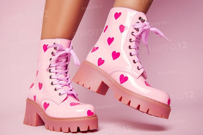 Woman's feet in pink boots with hearts. KI generiert, generiert, AI generated