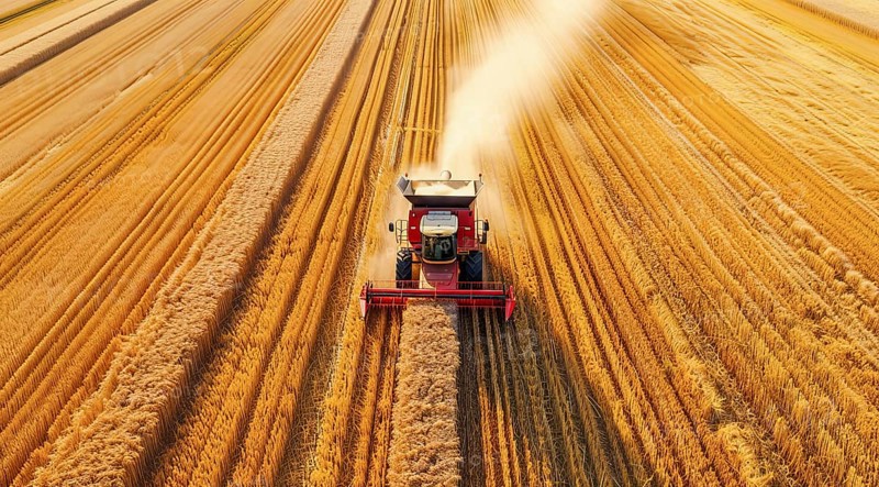 Combine harvester. collecting harvest of rye and wheat, Agriculture grain farming concept, AI generated