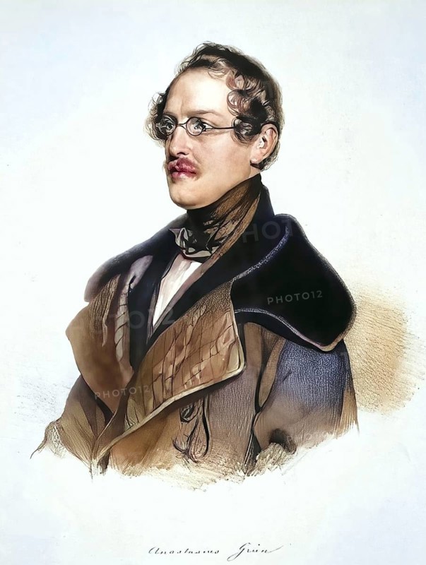 Count Anton Alexander von Auersperg (born 11 April 1806 in Ljubljana, died 12 September 1876 in Graz, pseudonym: Anastasius Gruen, Slovenian Zelenec) was an Austrian politician and political lyricist, Historical, digitally restored reproduction from a 19th century original, Record date not stated