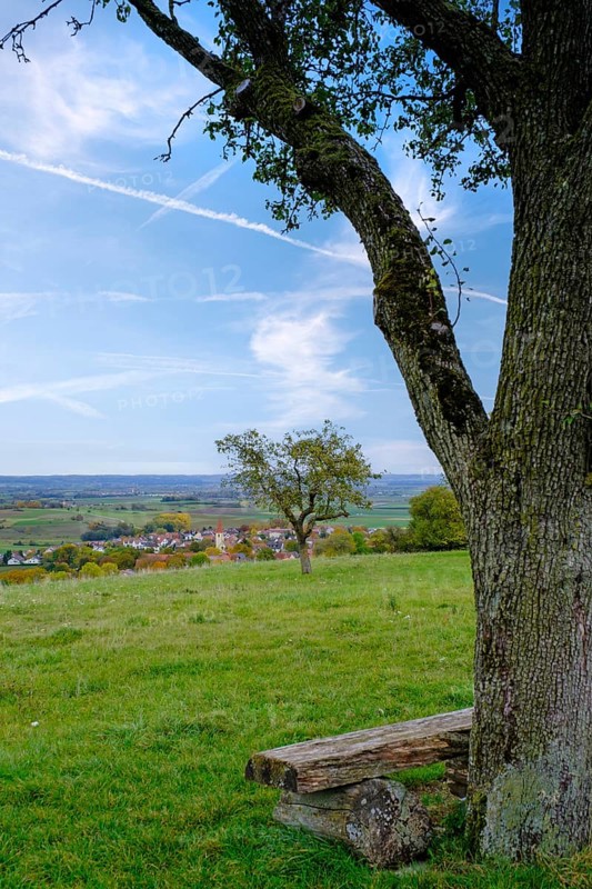 View from the Blasienberg, Kirchheim an der Ries, Noerdlinger Ries, Ostalbkreis, Baden-Wuerttemberg, Germany, Europe