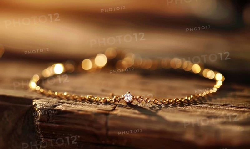 A dainty gold chain bracelet with a single sparkling diamond charm AI generated