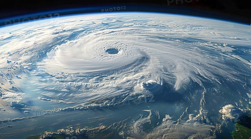 A hurricane is spinning in the ocean. Damage and devastations caused by hurricanes and climate change, AI generated