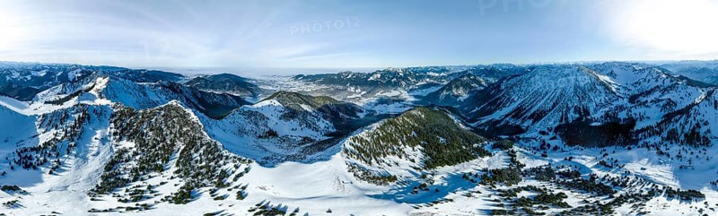 Winter, Alpine panorama with Aiplspitz, Schliersee and Mangfall mountains, Bavarian Prealps, Bavaria, Tyrol, Germany, Europe