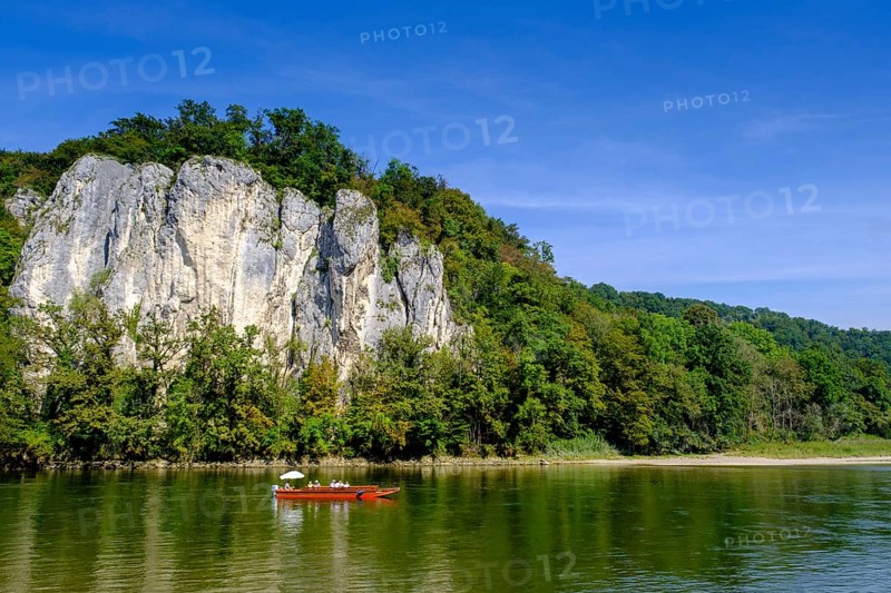 Zille, Ferry in the Danube Gorge, Weltenburger Enge, Gorge, Upper Jura, Weltenburg, Kelheim on the Danube, Lower Bavaria. Bavaria, Germany, Europe