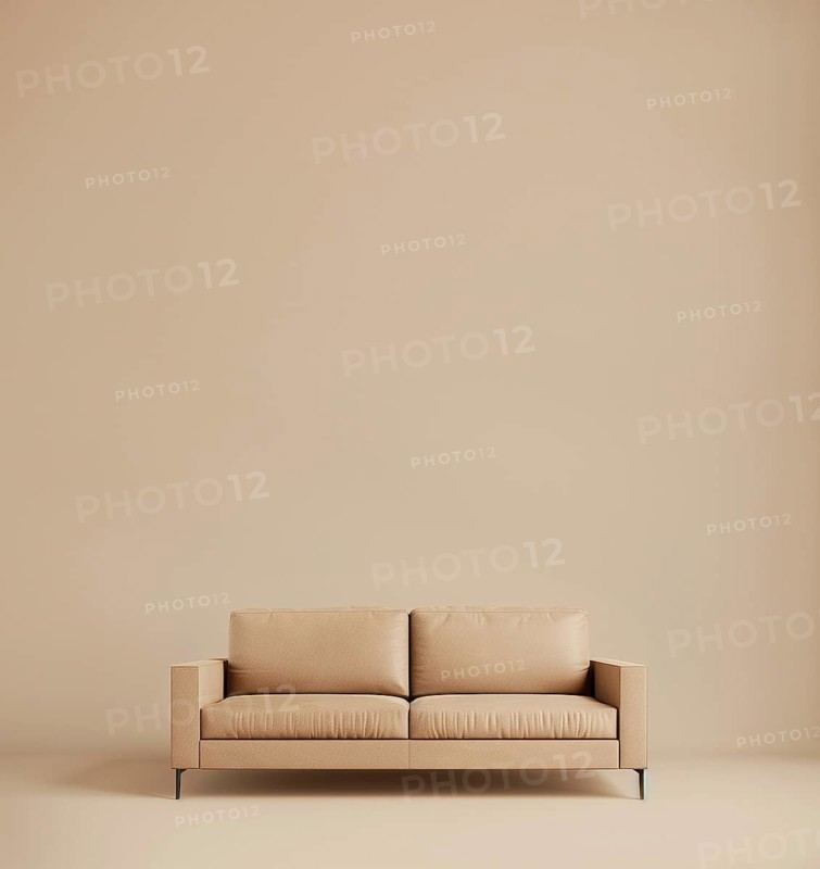Beige fabric sofa isolated on beige background. AI generated