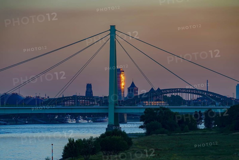 Severinsbruecke, a cable-stayed bridge over the Rhine, Cologne, North Rhine-Westphalia