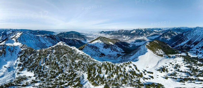 Winter, Alpine panorama with Aiplspitz, Schliersee Mangfall mountains, Bavarian Prealps, Bavaria, Tyrol, Germany, Europe