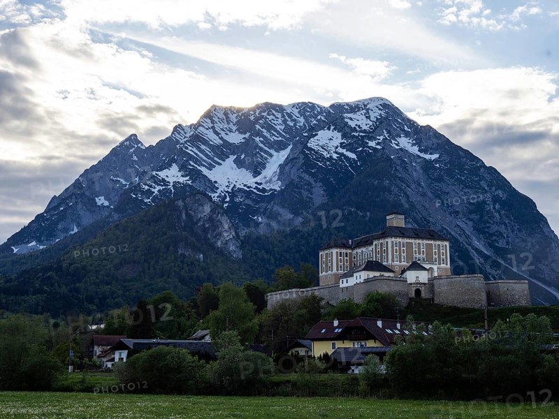 Evening mood, Grimming, Trautenfels Castle, near Irdning, Ennstal, Styria, Austria, Europe
