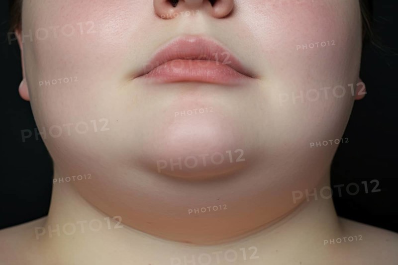 Close up of round double chin of plus size woman. KI generiert, generiert, AI generated