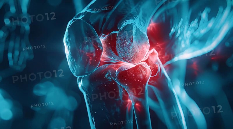 Illustration of knee pain. Concept of arthritis and sports trauma injury, AI generated