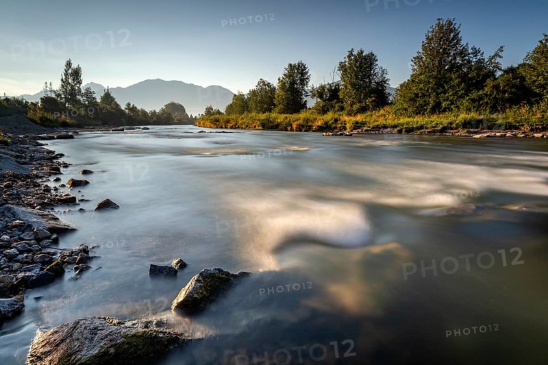 Rapids in the river, mountain landscape, morning light, Loisach, Alpine foothills, Bavaria, Germany, Europe
