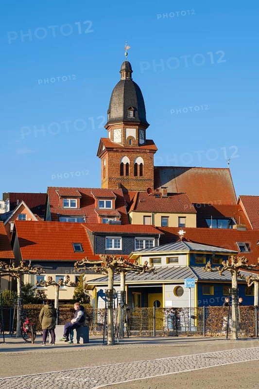 Town view with St. Mary's Church, Waren, Mueritz, Mecklenburg Lake District, Mecklenburg, Mecklenburg-Western Pomerania, Germany, Europe