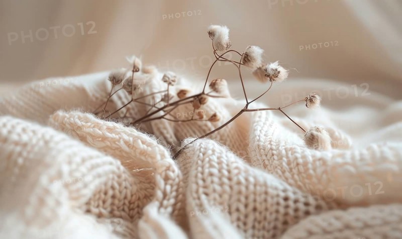 Cotton branch and soft cotton fabric in a soothing neutral tone AI generated