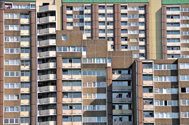Residential tower blocks KoelnBerg, a social hotspot in the Meschenich district of Cologne, North Rhine-Westphalia, Germany, Europe