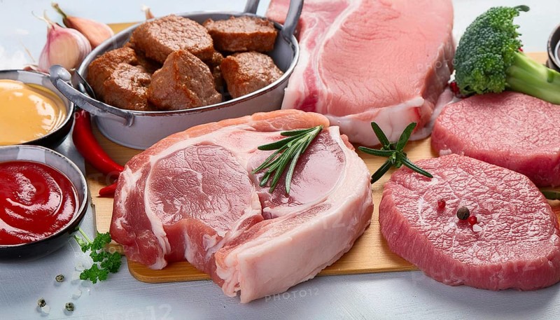 Meat, raw pork, schnitzel and steak, AI generated, AI generated