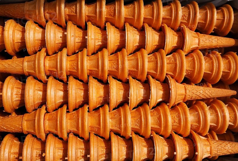 Stacked ice-cream cones in a box, London, England, E