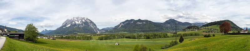 Ennstal, meadow area, behind the Grimming, panoramic view, near Irdning, Styria, Austria, Europe