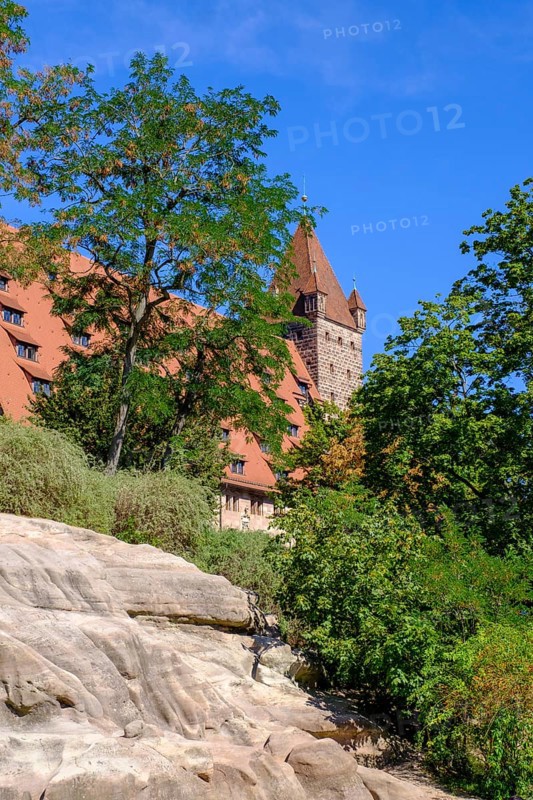Geotope, sandstone rock with pentagonal tower, Nuremberg Imperial Castle, Nuremberg Castle, Nuremberg, Middle Franconia, Franconia, Bavaria, Germany, Europe