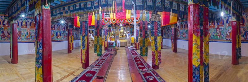 Dukhang, prayer and meeting room, Diskit Monastery, near Hunder, Nubra Valley, Ladakh, Jammu and Kashmir, Indian Himalayas, North India, India, Asia