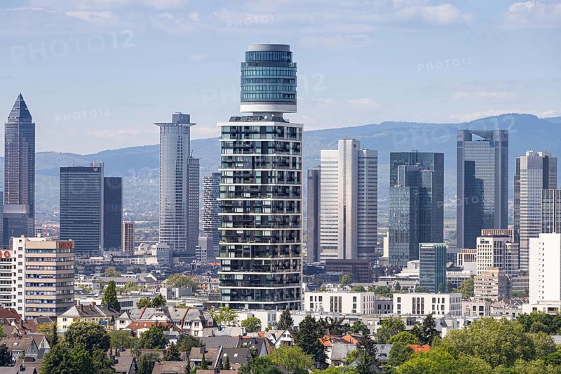 From the Goetheturm you have a clear view of the Henninger Tower and the Frankfurt banking skyline behind it, Goetheturm, Frankfurt am Main, Hesse, Germany, Europe