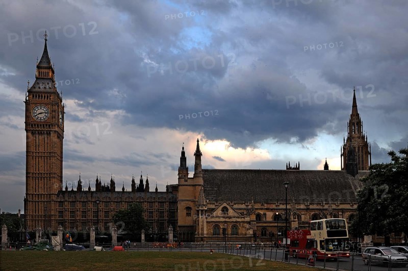 Big Ben and parts of Westminster Hall at dusk, Bridge Street, SW1, london, England, United Kingdom, Europe