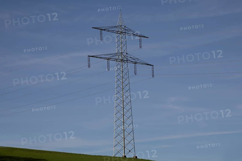 High-voltage pylon with power line in Glottertal, Baden-Wuerttemberg, Germany, Europe