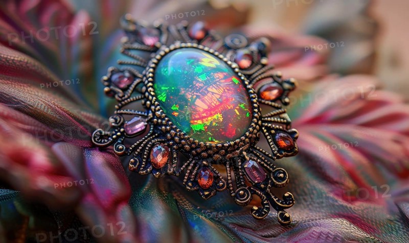 A brooch adorned with an iridescent opal gemstone AI generated
