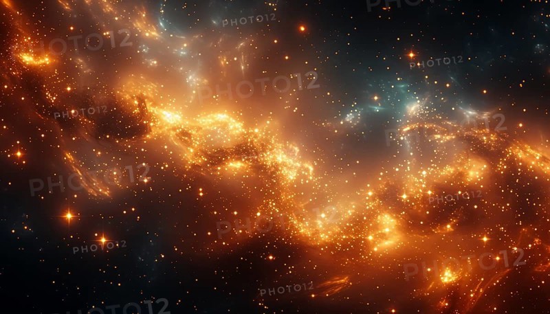A vibrant space scene with a nebula, stars, and cosmic dust in orange and blue hues, AI Generated, AI generated