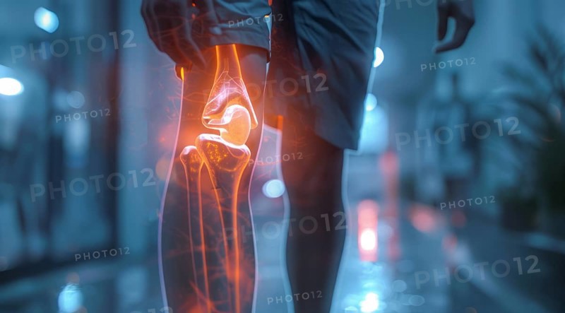 Illustration of knee pain. Concept of arthritis and sports trauma injury, AI generated