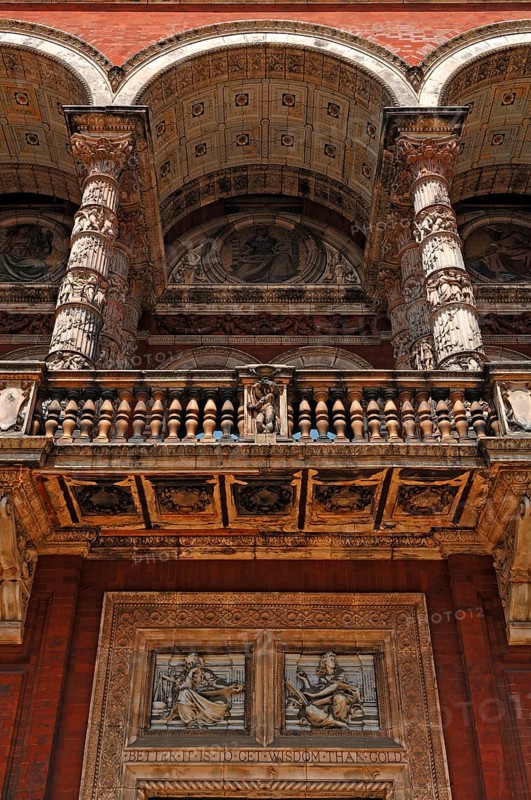 Gallery of the Victoria & Albert Museum (detail) seen from the inner courtyard, 1-5 Exhibition Rd, London, England, United Kingdom, Europe