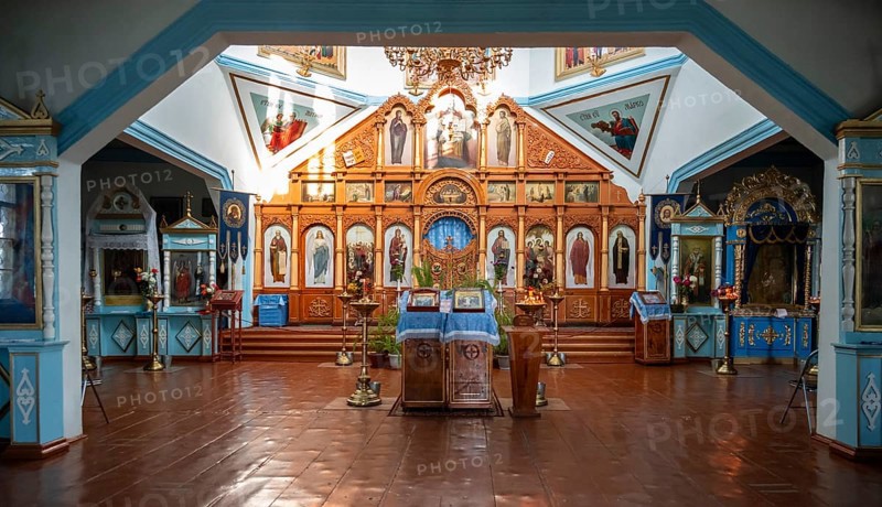 Interior with altar, Russian Orthodox Church Cathedral of the Holy Trinity, Karakol, Kyrgyzstan, Asia