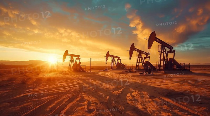 Large oil rig is in the desert. Concept of oil exploration, earth exploitation and corporate greed, AI generated