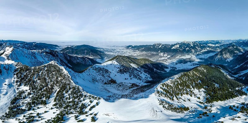 Winter, Alpine panorama with Aiplspitz, Schliersee and Mangfall mountains, Bavarian Prealps, Bavaria, Tyrol, Germany, Europe