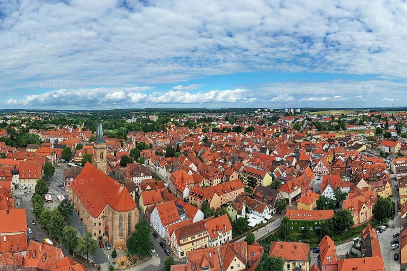 Aerial view of the historic old town of Schwabach with a view of the town church of St John and St Martin. Schwabach, Middle Franconia, Bavaria, Germany, Europe
