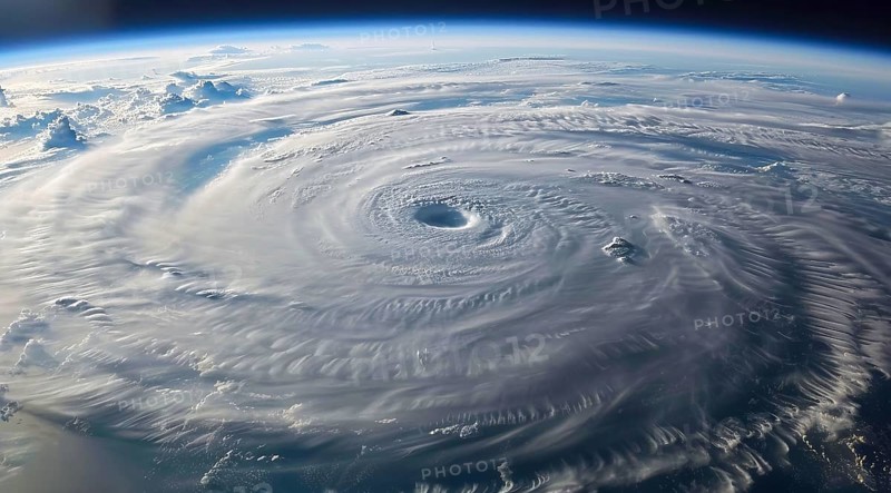 A hurricane is spinning in the ocean. Damage and devastations caused by hurricanes and climate change, AI generated