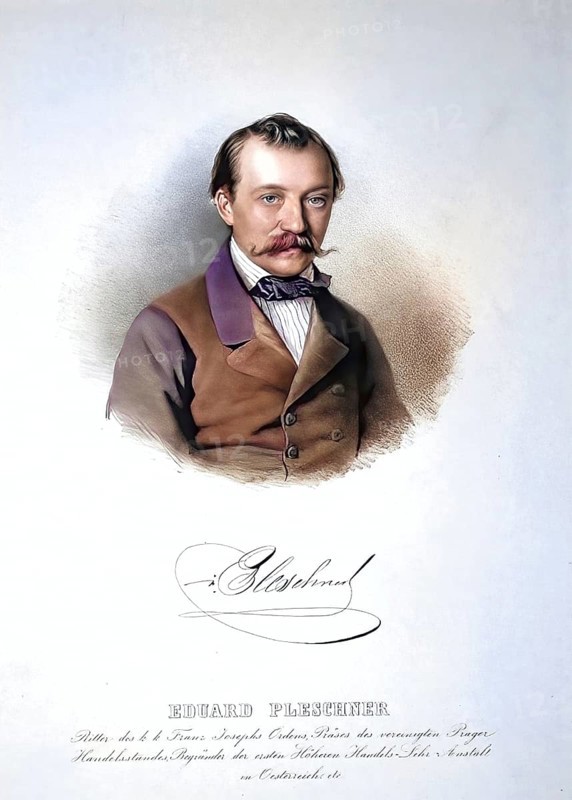 Eduard Pleschner, Ritter von Eichstett (1813-1864), industrialist, president of the Prague Chamber of Commerce, founder of the Prague Academy of Commerce, Historical, digitally restored reproduction from a 19th century original, Record date not stated