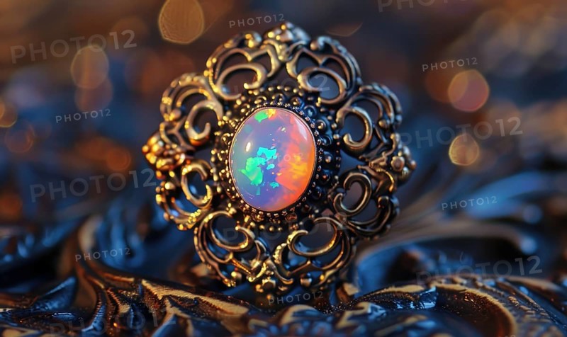 A brooch adorned with an iridescent opal gemstone AI generated