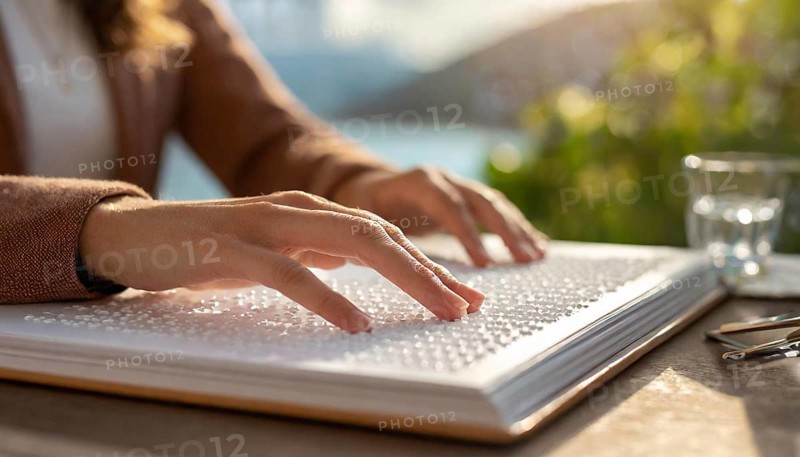 Symbol photo, hands read Braille, AI generated, AI generated