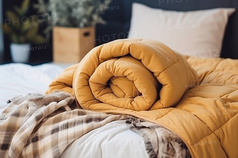 Duvet quilt on bed. KI generiert, generiert, AI generated