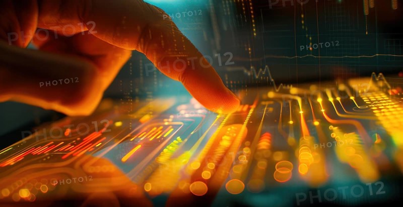 A finger pressing a virtual cloud icon on a digital touchscreen interface AI generated