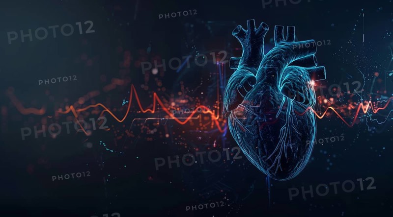 Hearth health cardiology concept with display that shows science research for heart diseases, AI generated