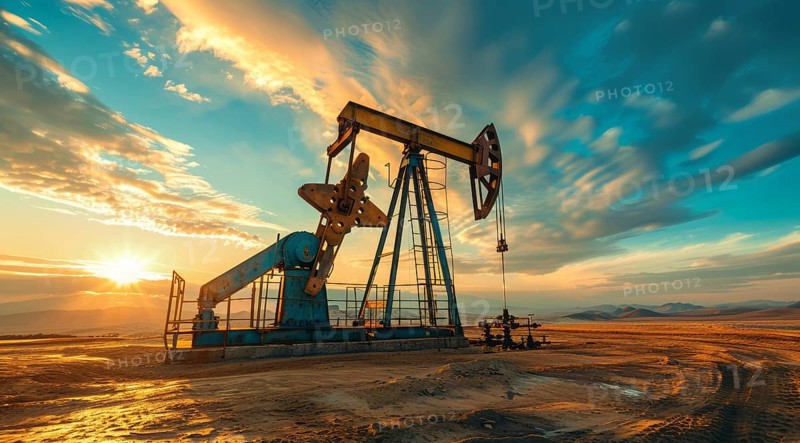 Large oil rig is in the desert. Concept of oil exploration, earth exploitation and corporate greed, AI generated