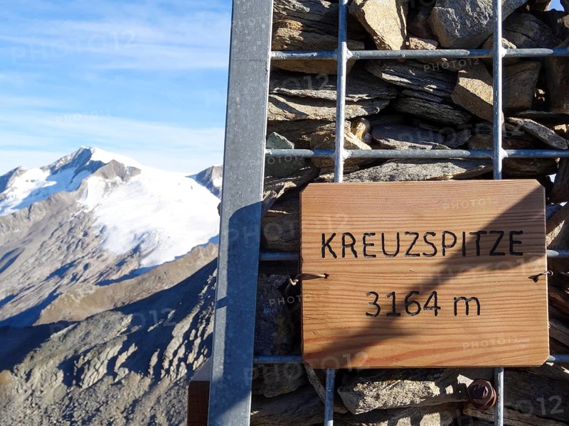 View from the Kreuzspitze to the summit of the Grossvenediger with the Mullwitzkees glacier, Hohe Tauern National Park, East Tyrol, Austria, Europe