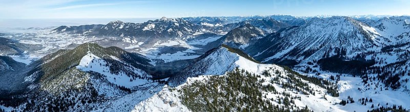 Winter, Alpine panorama with Aiplspitz, Schliersee and Mangfall mountains, Bavarian Prealps, Bavaria, Tyrol, Germany, Europe