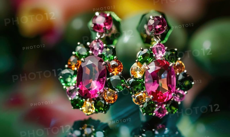 A pair of earrings adorned with vibrant tourmaline gemstones AI generated