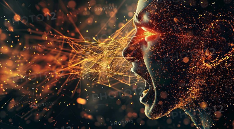 Human beings morphing into code. The concept of cyborg and AI becoming sentient, AI generated