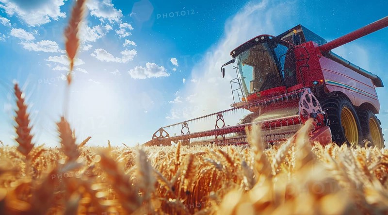 Combine harvester. collecting harvest of rye and wheat, Agriculture grain farming concept, AI generated