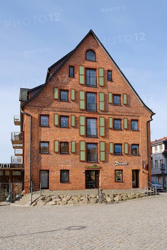 Former warehouse building at the harbour, Waren, Mueritz, Mecklenburg Lake District, Mecklenburg, Mecklenburg-Vorpommern, Germany, Europe