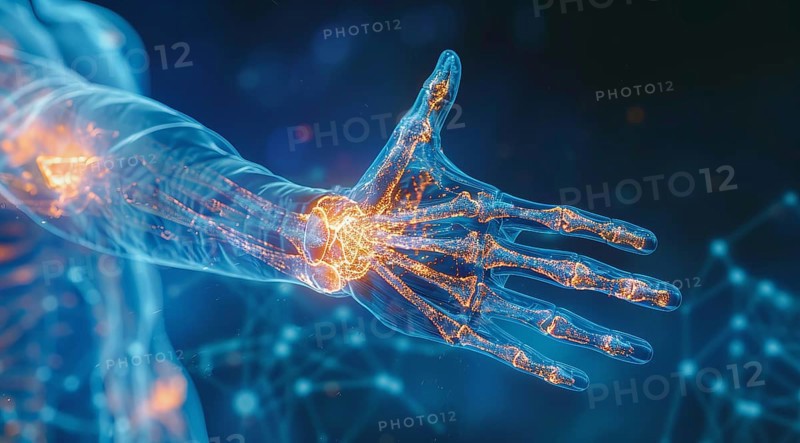Pain in inflamed elbow and wrist joint. Concept of arthritis diagnostic and treatment, AI generated
