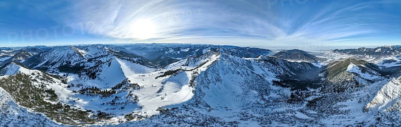 Winter, Alpine panorama with Aiplspitz, Schliersee and Mangfall mountains, Bavarian Prealps, Bavaria, Tyrol, Germany, Europe